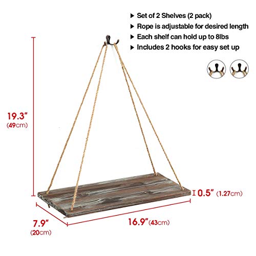 J Jackcube Design Hanging Shelves Wall Plant Shelf Floating Shelves With Rope For Bedroom Bathroom Living Room Farmhouse Boho Room Decor, Triangle Rope Rustic Wood Display Shelf(Set Of 2) - Mk555Aa #TOP2