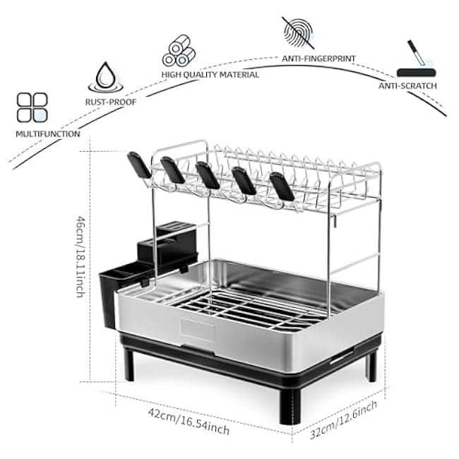 Stainless Steel Dish Drying Rack & Sink Caddy, Kitchen Organizers Storage Essentials, Black