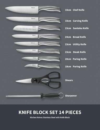 Yabano Set coltelli, 16 Pezzi Ceppo Coltelli Cucina, Coltelli Cucina, Acciaio Inossidabile Tedesco, Blocco in Legno - immagine 4