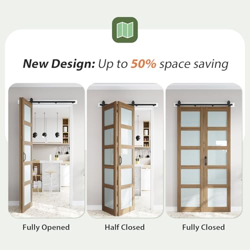 Image of FREDBECK 48X96(Double 24x96) Bifold Frosted Glass Barn Doors Brown