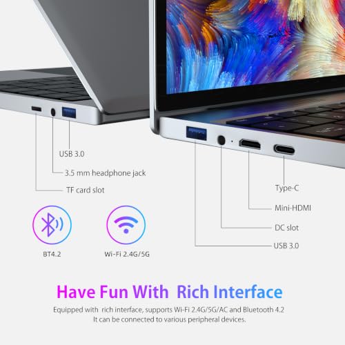 Image of 13.5 inch Laptop Computer, 3K Full HD IPS Screen, Win 11 Laptop with N4120 Quad Core Processor, 8GB RAM 256GB SSD, Backlit Keyboard, Touch ID, WiFi, USB, HDMI, Bluetooth, Type-C,webcam, slim laptops
