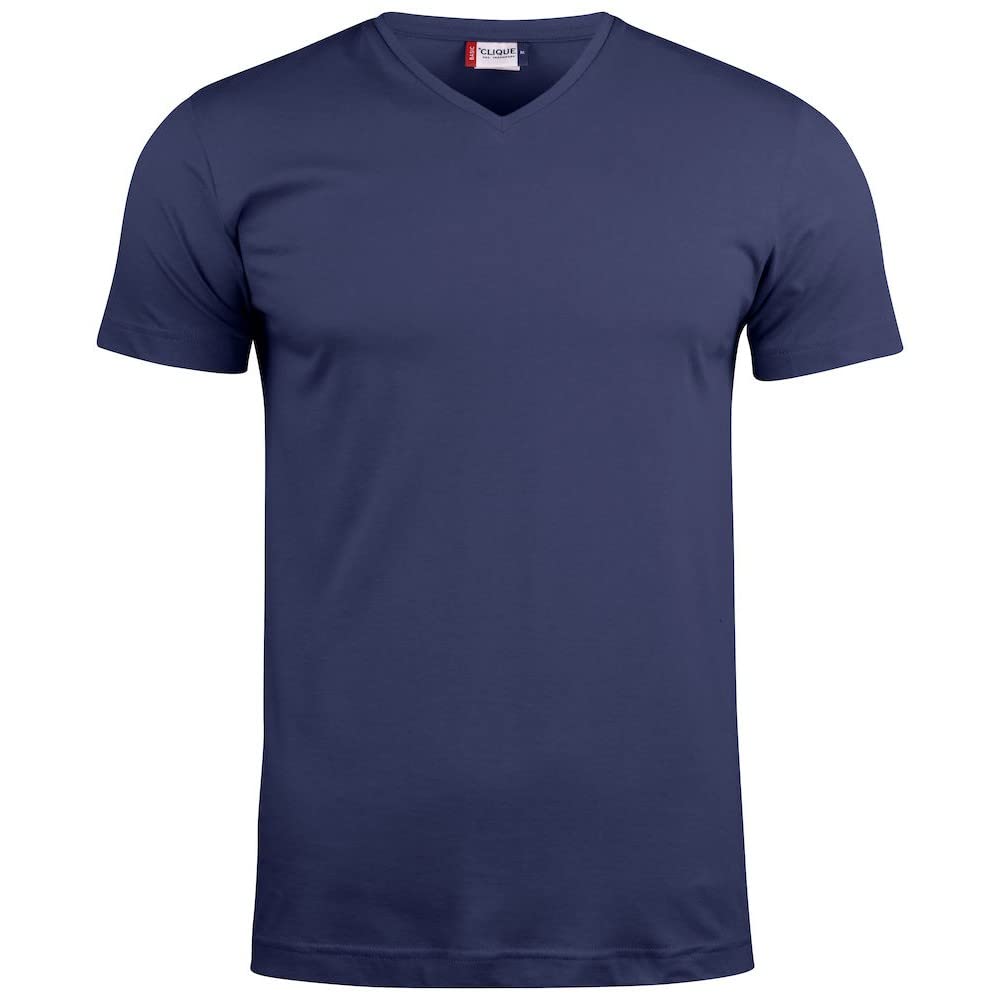 Clique Unisex Blue - T-Shirt V-Neck Half Sleeve Men Women Basic-T V-Neck, In Cotton Jersey, Sweatband Ribbon, Stretch Collar, Slim-Fit Fit Fit, Xl