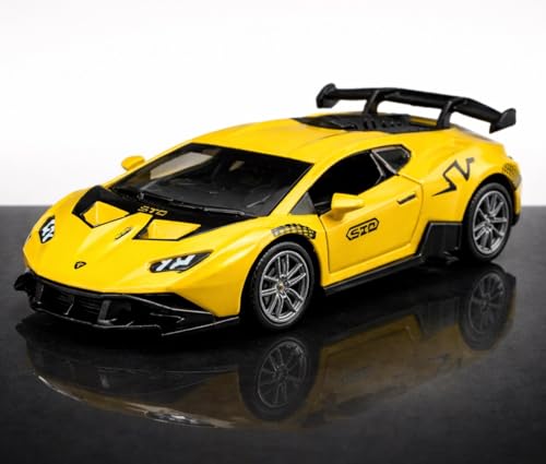 Image of 1:36 Scale Lamborghini Huracan STO Die-Cast Car - Alloy Pull Back Toy Vehicle with Openable Doors, Realistic Detailing Sports Car Model for Kids, Boys & Collectors (Yellow)