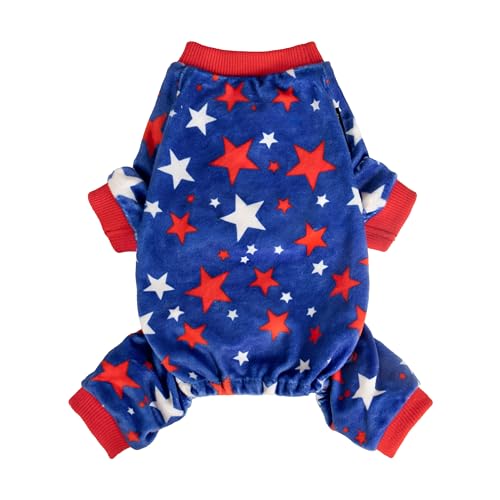 Image of Fitwarm 4th of July Dog Pajamas, Patriotic Stars Dog Clothes for Small Dogs Boy Girl, Dog Onesie with Feet, Pet Outfit, Red, Blue, White, XXL
