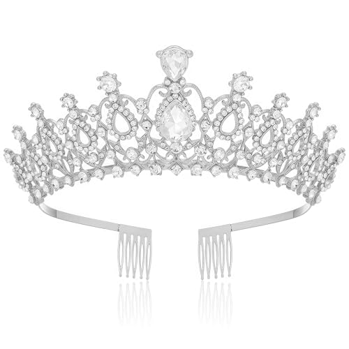 Tiara Crown for Women, Headband Hair Accessories for Birthday Wedding Party Costume Silver