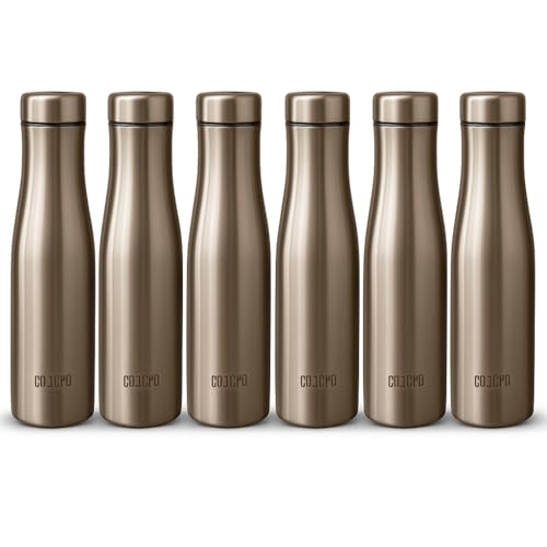 Image of KEMP DELIZIO Edition Stainless Steel Fridge Water Bottle 1000 ML | 1 L | Single Walled | Office | Gym | Travelling | Leak Proof LID | ECO Friendly | BPA Free | for Adult, Kids (Flora-6 Pack)