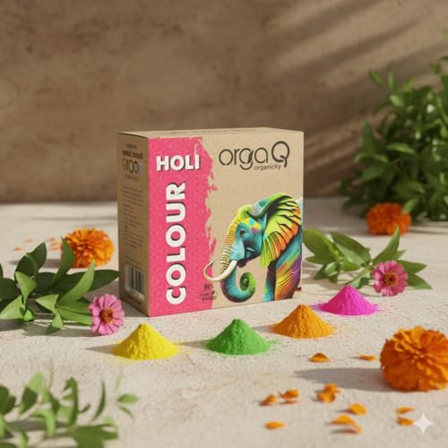 Natural Holi Colours | 800 Grams (100G * 8 Packet) |Starch,Plant Based Skin Safe Herbal Gulal | Easy to Clean, for Kids Pack Pink,Yellow,Green,Orange