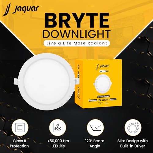 Image of Jaquar 22W Bryte Slim Downlight Natural White with Aluminum Housing-Built-in Driver | High Lumens | Slim Design | 2-Year Warranty | Easy and Quick Installation | Pack of 1