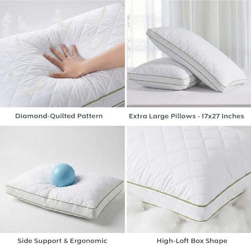 Image of AYKA Ultimate Quilted Bed Pillow Set of 2 | 100% Virgin Microfiber Filling for Neck & Shoulder Support | 17x27 inch Breathable Hotel Quality Pillows | Never Flat, Anti-Bacterial | Supersoft