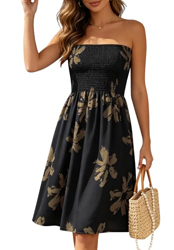 Image of Zyyfly Tube Top Dress Women Summer Beach Coverup Stretch Smocked Strapless Dress