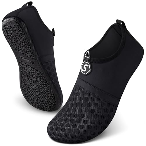 SEEKWAY Water Shoes Quick-Dry Aqua Socks Barefoot Slip-on for Beach Pool Swim River Yoga Lake Surf Women Men Black SK001 (Black 42-43)