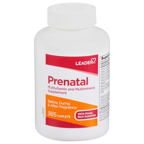 Image of Leader Prenatal Multivitamin with 800Mcg Folic Acid & Essential Nutrients for Healthy Pregnancy & Fetal Development, Dha, High Potency Vitamin for Expecting Moms, Daily Support, 365 Caplets