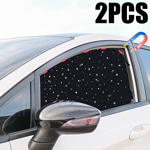 ZATOOTO Car Side Window Sun Shades - 2 Pieces Universal Magnetic and Suction Cup Privacy Curtain - Sun Protection Block Damage for Baby Kids Sunshades Black Star