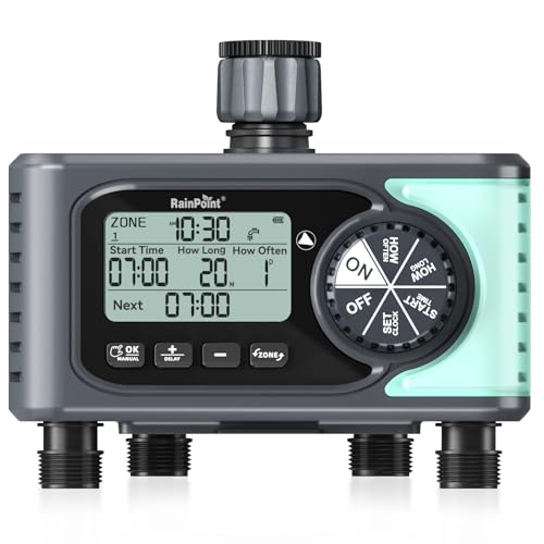 RAINPOINT Programador Riego Automatico 4 Salidas, Temporizador de Riego con Retraso por Lluvia/Riego...