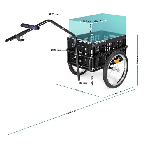 Wiltec Fahrrad Lastenanhänger 145x57,5x73 cm bis 50 kg, Fahrradanhänger mit Transportkiste, Schnellkupplung und Luftreifen, Handwagen Anhänger für Fahrrad