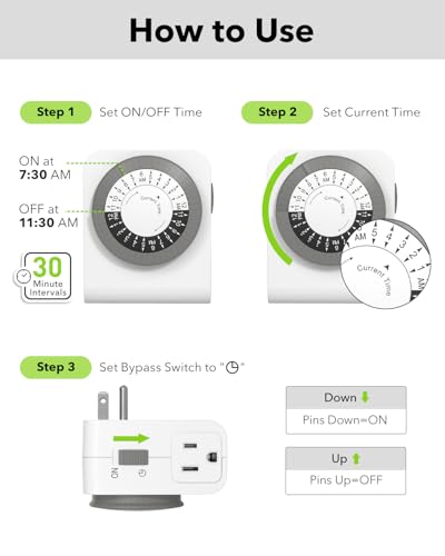 image for BN-LINK Timer Outlet with 2 Grounded Outlets, Mechanical Light Timers 