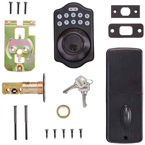 Image of Amazon Basics Electronic Keypad Deadbolt Door Lock with Touch-Control Keyless Entry, Keyed Entry Option, Traditional, Oil Bronze, 1-Pack