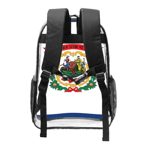 West Virginia state flag Print Work Travel Stadium Events Transparent Backpack PVC Clear Bag Large Side Pockets2