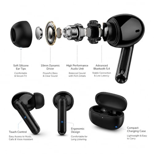 Image of BassOn TWS Wireless Bluetooth Earbuds v5.4 with 36H Playtime, Deep Bass, HD Mic, Touch Control, Type-C Charging, Voice Assistant Support, Android & iOS Compatible