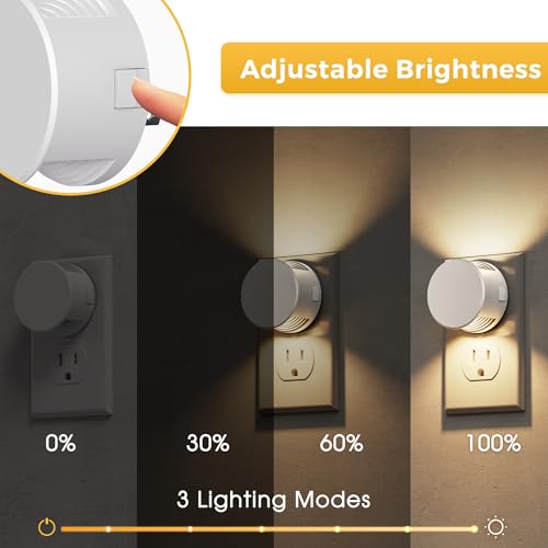 Image of L LOHAS LED Night Lights Plug into Wall,White Night Light Dusk to Dawn Sensor,Brightness Adjustable,3000K Warm White Nightlight for Adults Hallway Bathroom Bedroom