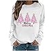 Merry Christmas Sweatshirts for Women Crewneck Long Sleeve Shirts Tunic Tops Christmas Tree Fall Fashion Winter Clothing White