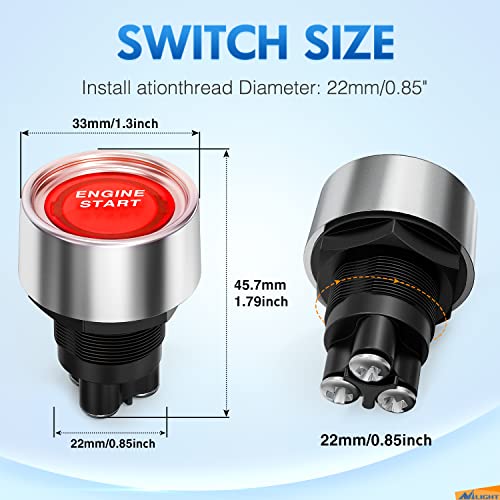 Image of Nilight Start Engine Button 12V DC 50A Red | SPST On Off Momentary Switch Stater Push Ignition for Racing Sport Cars Trucks