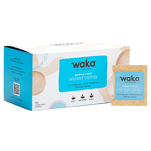 Waka — Medium Roast Instant Coffee — Colombian 100% Arabica Freeze Dried Beans — 50 Single-Serve Packets #TOP20