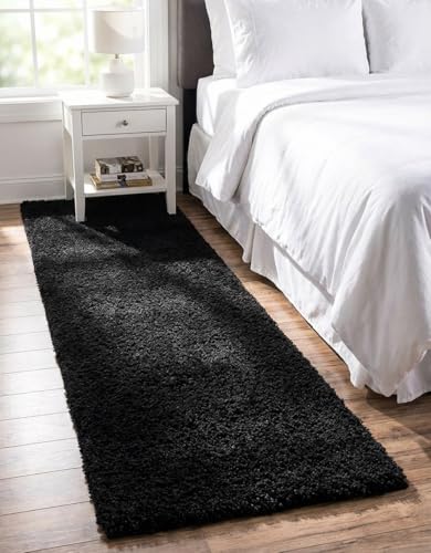 Image of Carpet for Hallway, Kitchen, and Modern Interiors, Cozy Shag Runner for Living Room, Entryway & Office Decor Size 2x6 feet Black