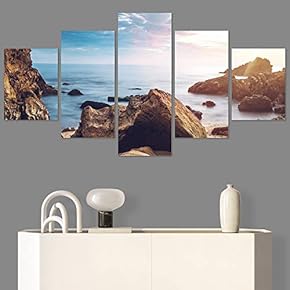 SIGNWIN 5 Panel Canvas Wall Art Coastal Scenery...