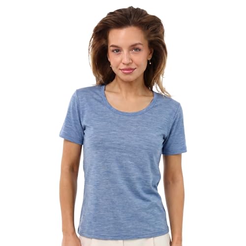 Merino.tech Merino Wool Shirt Women - 100% Merino Wool Base Layer Women Short Sleeve Tee (Large Dark Blue Scoopneck)