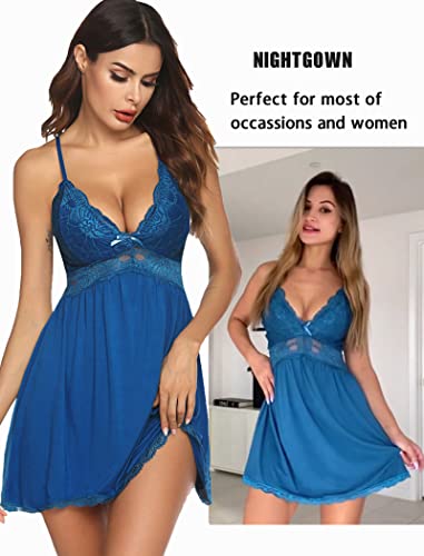 Image of Avidlove Women Chemise Night Gown Lace Modal Sleepwear V-Neck Full Slip Babydoll Lingerie Sexy Nightgowns