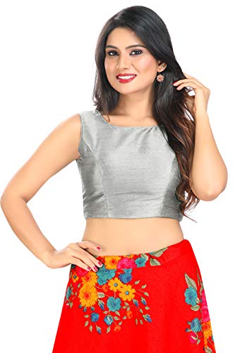 Image of Vamas Women's Silk Solid Sleeveless Readymade Saree Blouse (VFJ-45)