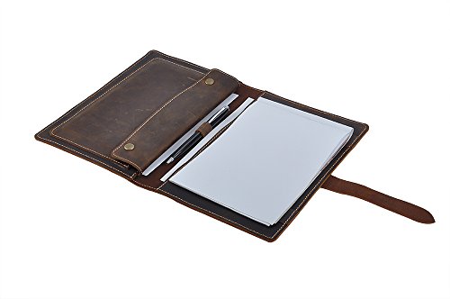 Ipad Mini 4 Leather Portfolio, Retro Rustic Leather Portfolio With Ipad Mini Pocket And A5 Pad Holder, Brown #TOP4