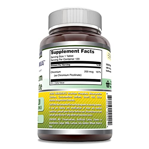 Amazing Formulas Chromium Picolinate 200Mcg Tablets Supplement | Non-Gmo | Gluten Free | Made In Usa (120 Count) #TOP1