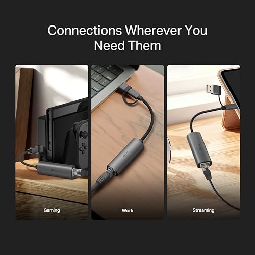 Image of TP-Link 2-in-1 USB 3.0 & USB C to Ethernet Adapter, RJ45 Gigabit LAN, Plug & Play, Aluminum Case, Ethernet Adapter for Laptop, Thunderbolt 4 /3 Compatible with Windows, Mac /iPad OS & More (UE310C)