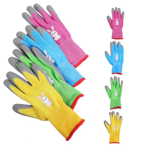 BESPORTBLE Stylish Boys and Girls Gloves for Gardening 4 Pairs Sturdy Non-slip Breathable Protective Gloves for Planting and Cleaning