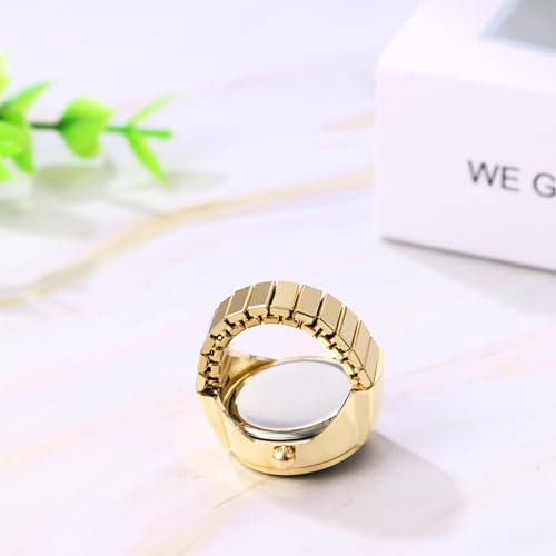 jewelrywe unisex finger ring watch retro gold stretchy elastic band men ladies round black dial quartz analogue lightweight novelty watches for halloween