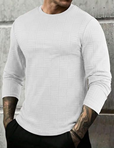 Image of JMIERR Mens T-Shirt Casual Stretch Solid Crewneck Short Sleeve Tees Textured Shirts