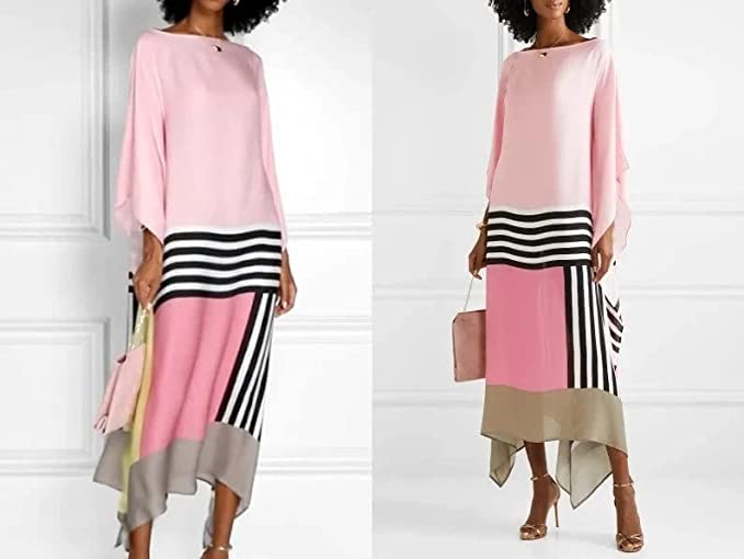 Image of Women's Satin Islamic Wear Printed Calf Length Kaftans, Designer Print Silk Caftan, Long Silk Dress, Party Kaftan Womens Pink, One Size