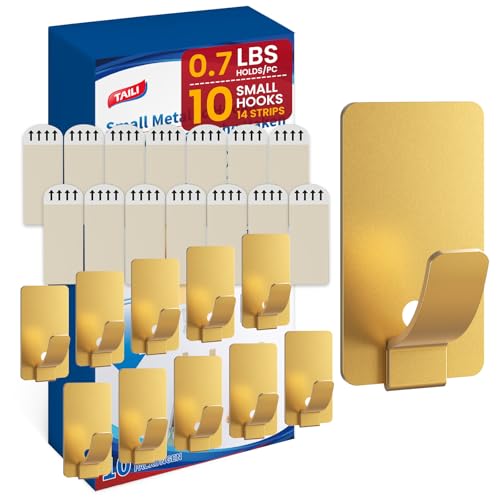 Image of TAILI Hooks for Hanging 10 Metal Sticky Hooks and 14 Adhesive Strips Gold