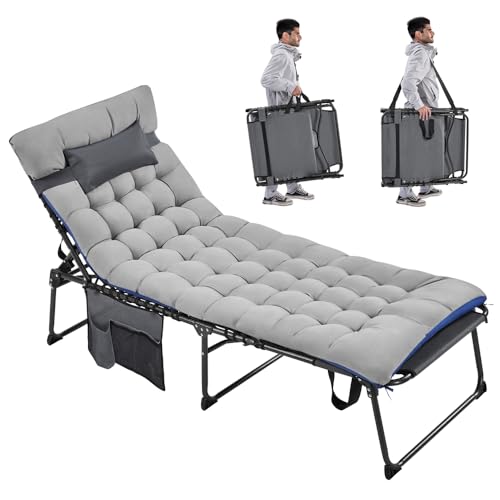 Yaheetech Klappbar Sonnenliege mit Extra Dicker Matratze & Kissen & Seitentasche 5-Fach Verstellbarer Rückenlehne Stabiles Gartenliege Liegestuhl Strandliege bis 136 kg 189 5×67×35 cm Grau