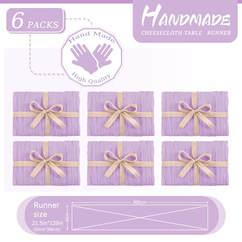 YMHPRIDE 6 Packs Cheesecloth Table Runner Purple, 55x300cm Rustic Gauze Fabric Boho Table Runner - Image 2