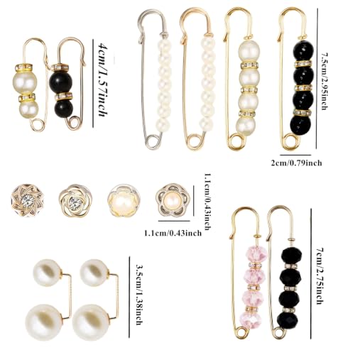 Image of 14 Pieces Brooch Safety Pins Pearl Brooch Button Pin Pant Waist Tightener Pins for Clothes Sweater Shawl Collar Dress Cardigan Shirt Jeans Accessories for Women Girls
