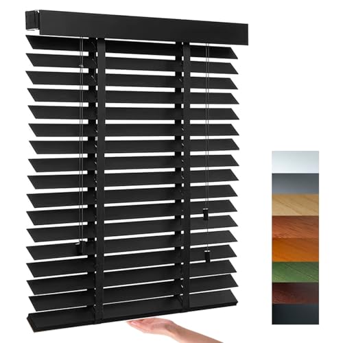 Persianas De Madera para Interiores, 50 Mm Láminas Persianas Horizontales De Lamas 33/45/60/75/90/120/135/150cm, para Cocina, Oficina, Baño(Negro)