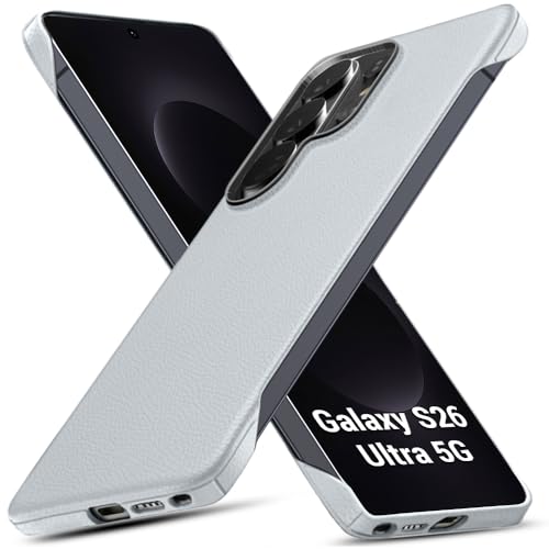 Image of TheGiftKart Hybrid Ultimate Slim Back Case Cover for Samsung Galaxy S26 Ultra 5G | Lightweight Profile | Hard Back Cover Case (PC & TPU, Metal Camera Ring, Leather Texture Finish, Grey)