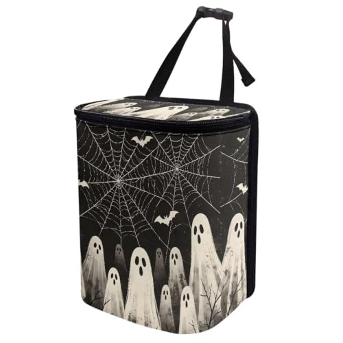 Image of Halloween Ghost Spider Web Car Hanging Trash Can Garbage Can with Adjustable Straps Universal Car Accessories Interior for SUV Trucks