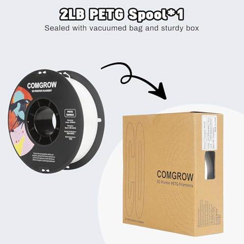 Image of Comgrow PETG 3D Printer Filament 1.75mm, High Precision and Tough 3D Printer Filament (2LBS), Dimensional Accuracy + /- 0.02 mm, Fit Most 3D Printers White