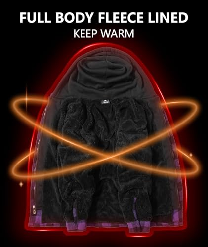 Men's Thick Fleece Plaid Jacket Flannel Shirts Sherpa Lined Full Zip Up Hoodie Winter Coat with Pockets2