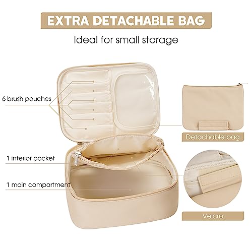 Image of Travel Makeup Bag Large Cosmetic Bag Make up Case Organizer for Women and Girls, C Brown
