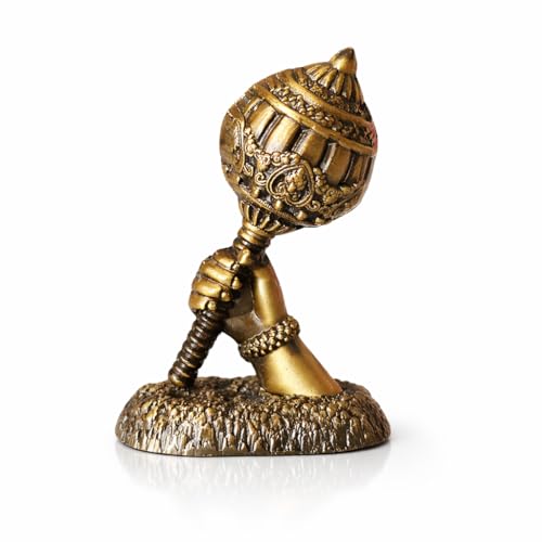 Image of Metal Hanuman Gada for Car Dashboard | Bajrangbali Gada Showpiece for Home Temple, Office Desk & Car, Housewarming Gift | Gift for him | 3.1 Inches | Dual Tape Included (Antique)